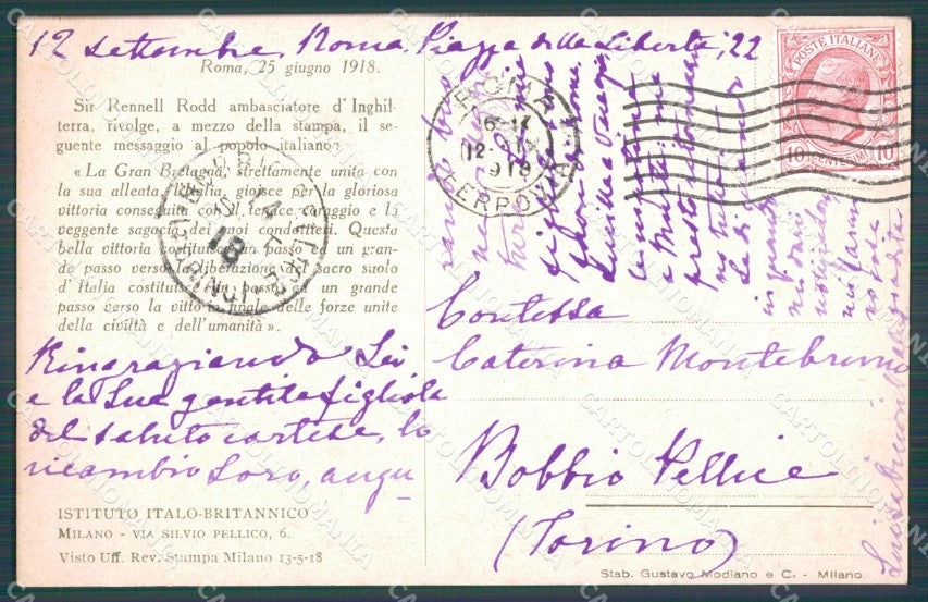 Militari Propaganda WWI Alpini Inglesi cartolina XF0626 – retro