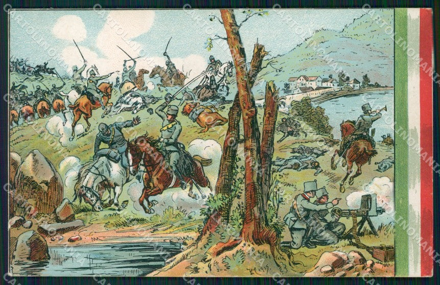 Militari Propaganda WWI Cavalleria Val Carnica Tricolore cartolina XF0668 – fronte