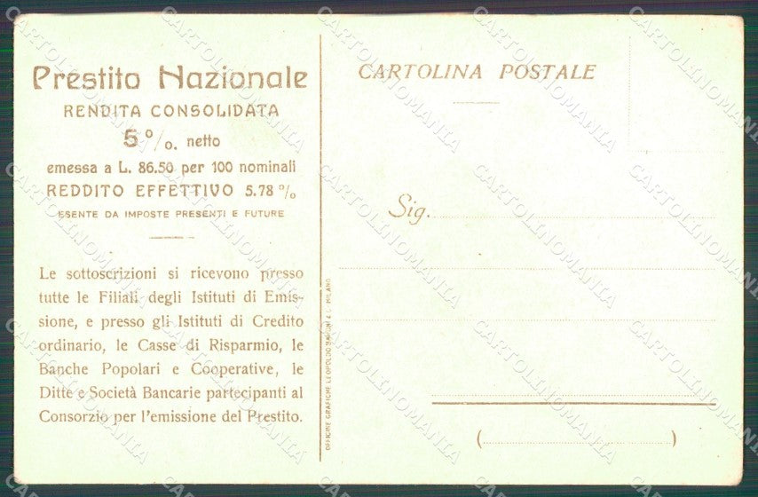 Militari Propaganda WWI Prestito Nazionale Mazza cartolina XF0671 – retro