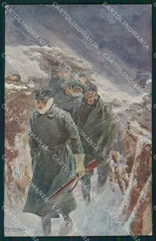Militari Propaganda WWI Trincea Salvadori PIEGHINE cartolina XF0690 – fronte