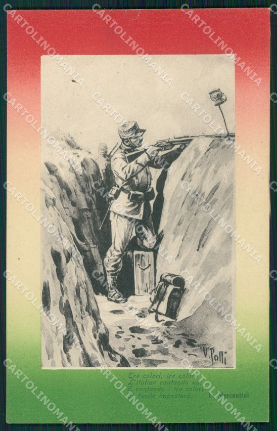 Militari Propaganda WWI Trincea Tricolore Polli cartolina XF0705 – fronte