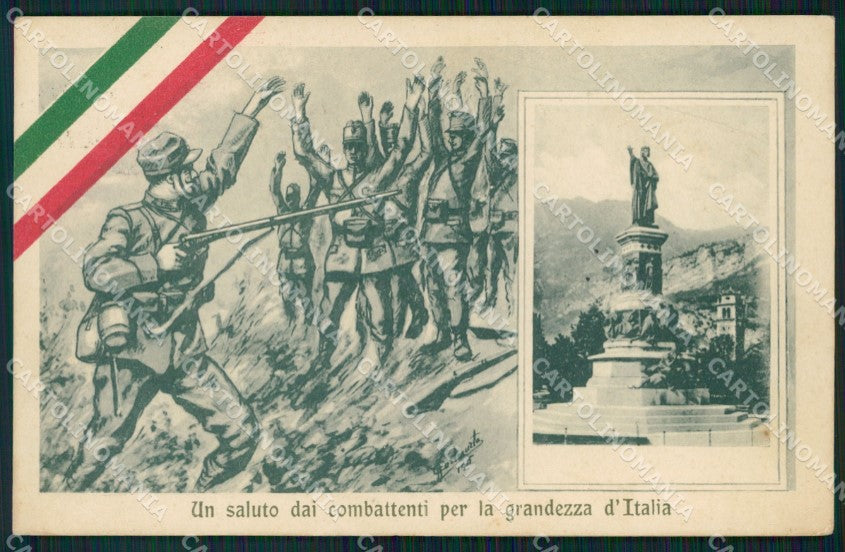 Militari Propaganda WWI Tricolore Trento Dante cartolina XF0708 – fronte
