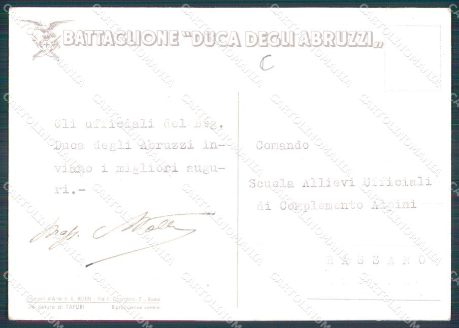 Militari Alpini Battaglione Duca degli Abruzzi Boeri Tafuri FG cartolina XF0876 – retro