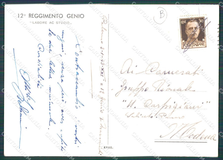 Militari 12º Reggimento Genio Camilleri FG cartolina XF0909 – retro