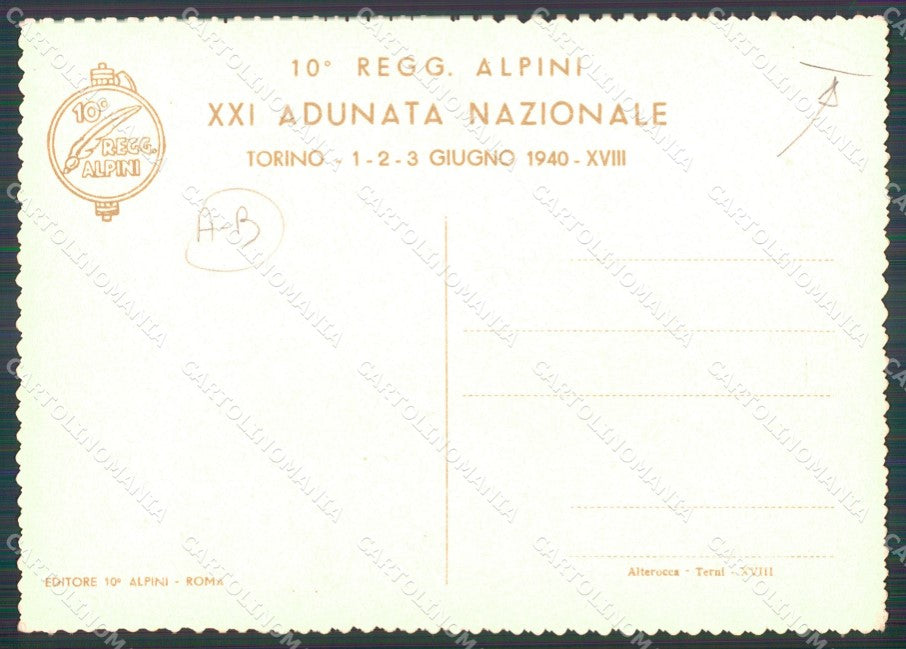 Militari 10º Regg Alpini XXI Adunata Torino Angoletta PIEGA FG cartolina XF0935 – retro