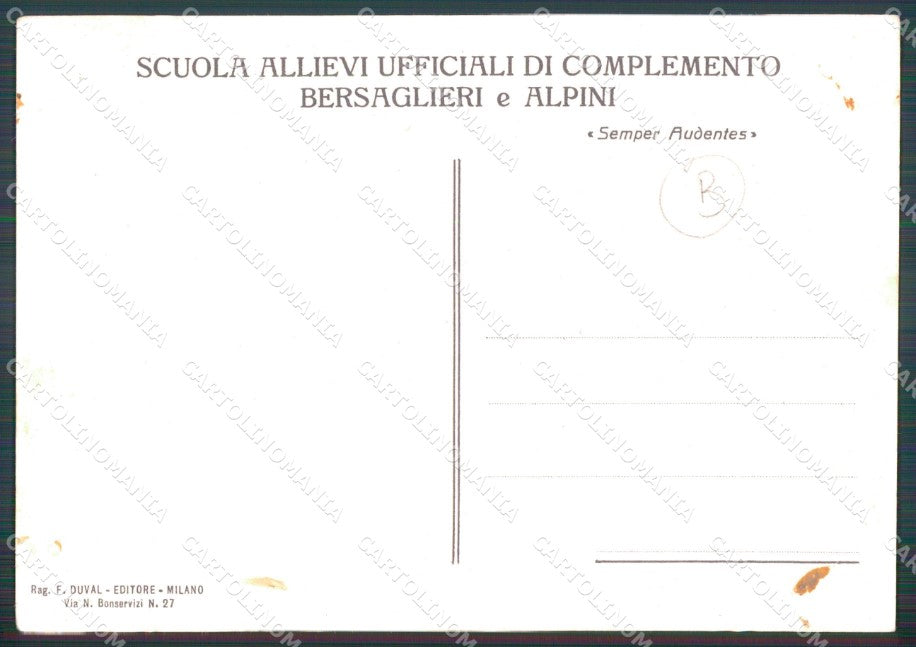Militari Fascismo Scuola Bersaglieri Alpini Muggiani DuvalFG cartolina XF0938 – retro