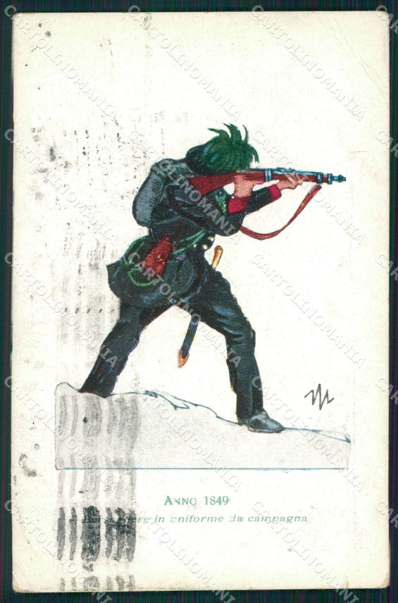 Militari 12º Reggimento Bersaglieri Uniforme 1849 Mona PIEGHINA cartolina XF0947 – fronte