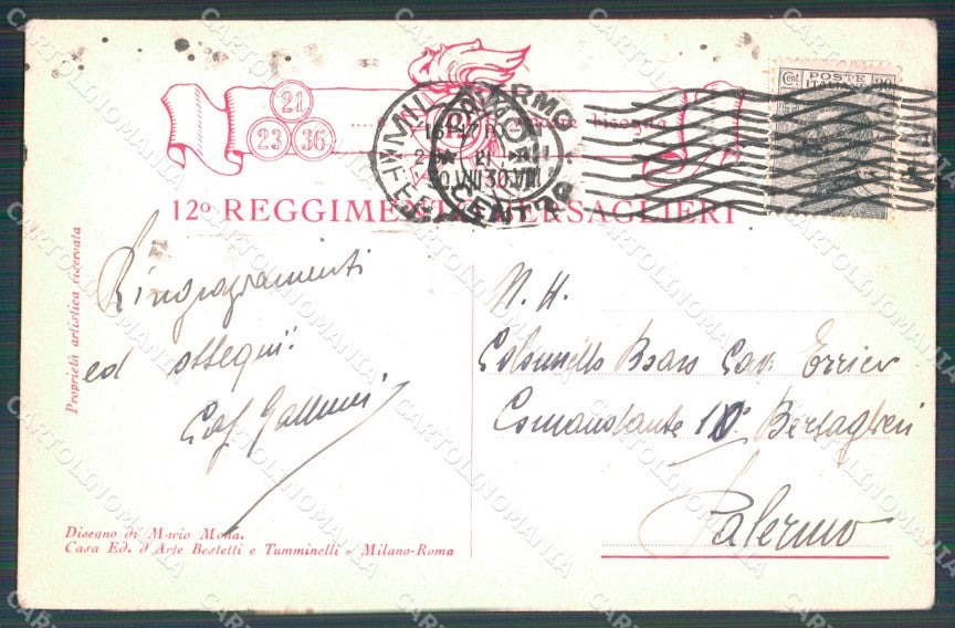 Militari 12º Reggimento Bersaglieri Uniforme 1849 Mona PIEGHINA cartolina XF0947 – retro