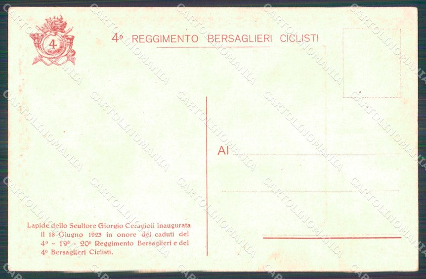 Militari IV Reggimento Bersaglieri Ciclisti Ceragioii cartolina XF0967 – retro