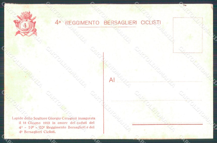 Militari IV Reggimento Bersaglieri Ciclisti Ceragioii cartolina XF0968 – retro