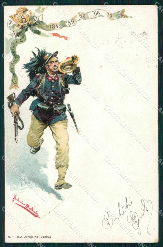 Militari VIII Reggimento Bersaglieri Matania cartolina XF0973 – fronte