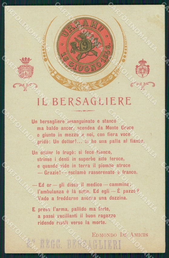 Militari IX Reggimento Bersaglieri De Amicis ABRASA cartolina XF0974 – fronte