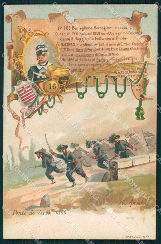 Militari 16º Battaglione Bersaglieri Cuneo Ponte Versa Anselmi cartolina XF0977 – fronte