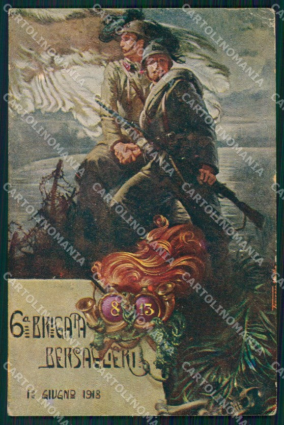 Militari VIII XIII Reggimento VI Brigata Bersaglieri PIEGHE cartolina XF0978 – fronte