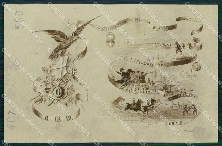 Militari VI Regg Bersaglieri 13º 19º Batt 407/500 Santoro cartolina XF0983 – fronte