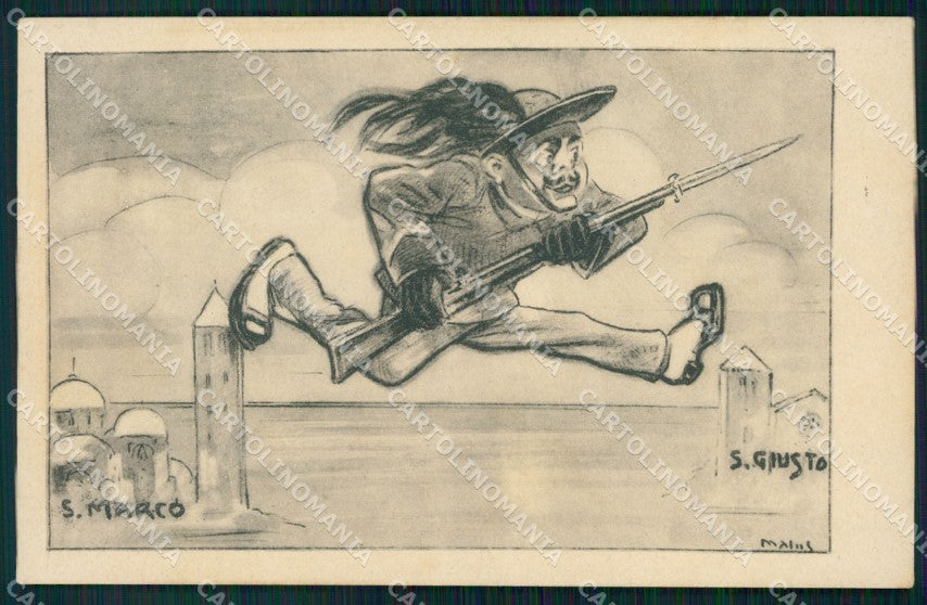 Militari Propaganda WWI Bersaglieri Trieste Venezia Malus cartolina XF1024 – fronte