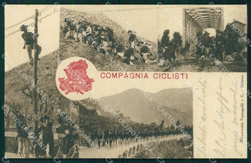Militari 12º Reggimento Bersaglieri Compagnia Ciclisti cartolina XF1034 – fronte