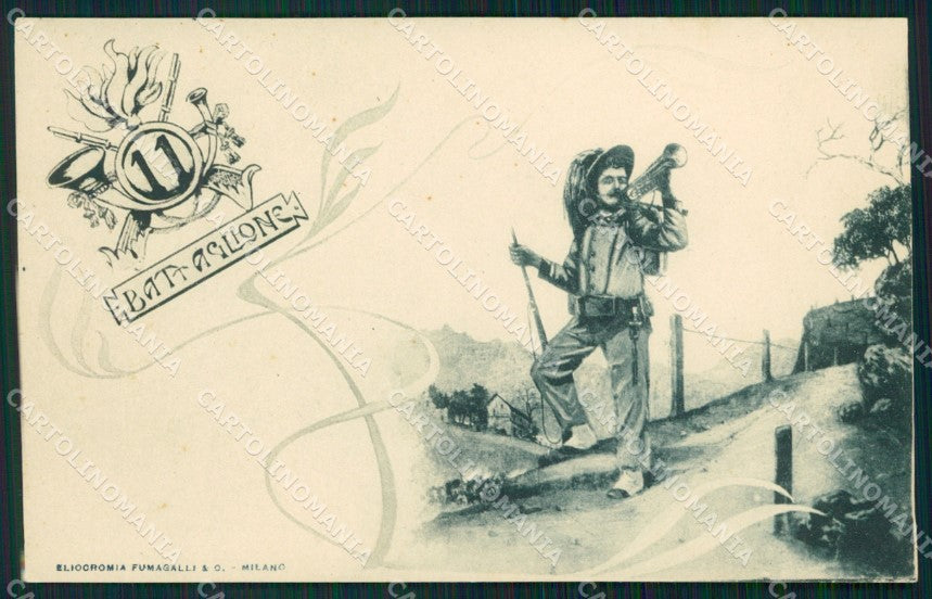 Militari 11º Battaglione Bersaglieri cartolina XF1058 – fronte