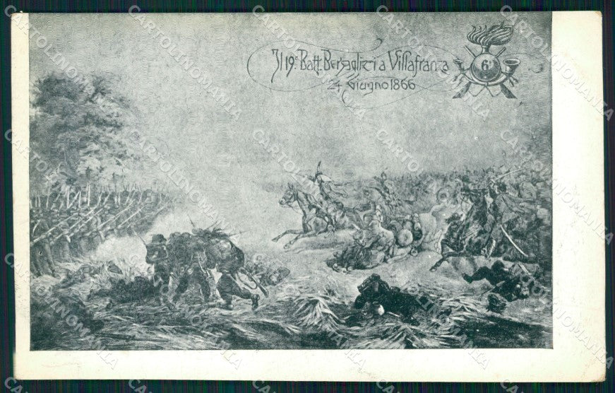 Militari VI Regg 19º Battaglione Bersaglieri Villafranca cartolina XF1061 – fronte