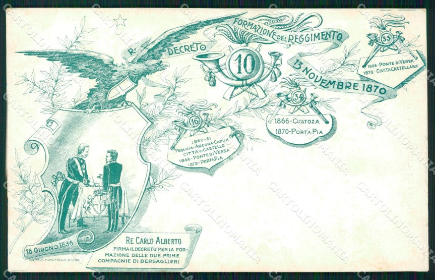 Militari 10º Reggimento Bersaglieri Savoia Perugia Ancona Capua cartolina XF1078 – fronte