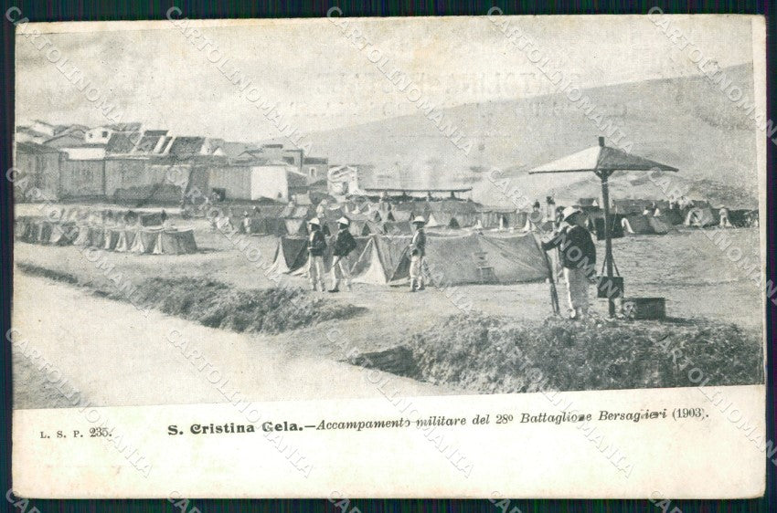 Militari 28º Batt Bersaglieri Gela Santa Cristina Accampamento cartolina XF1080 – fronte