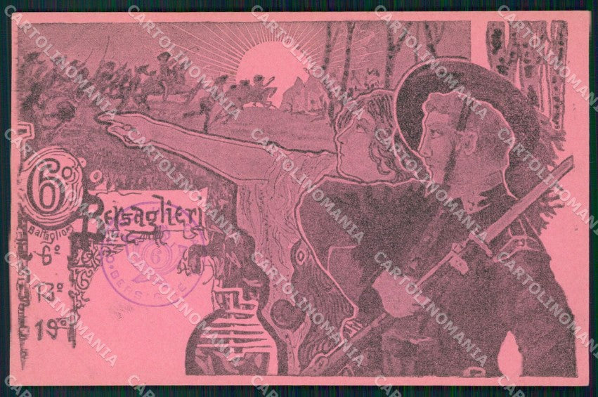 Militari VI Reggimento Bersaglieri cartolina XF1082 – fronte