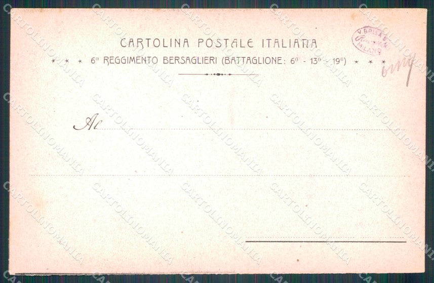 Militari VI Reggimento Bersaglieri Sesia Villafranca Custoza cartolina XF1085 – retro
