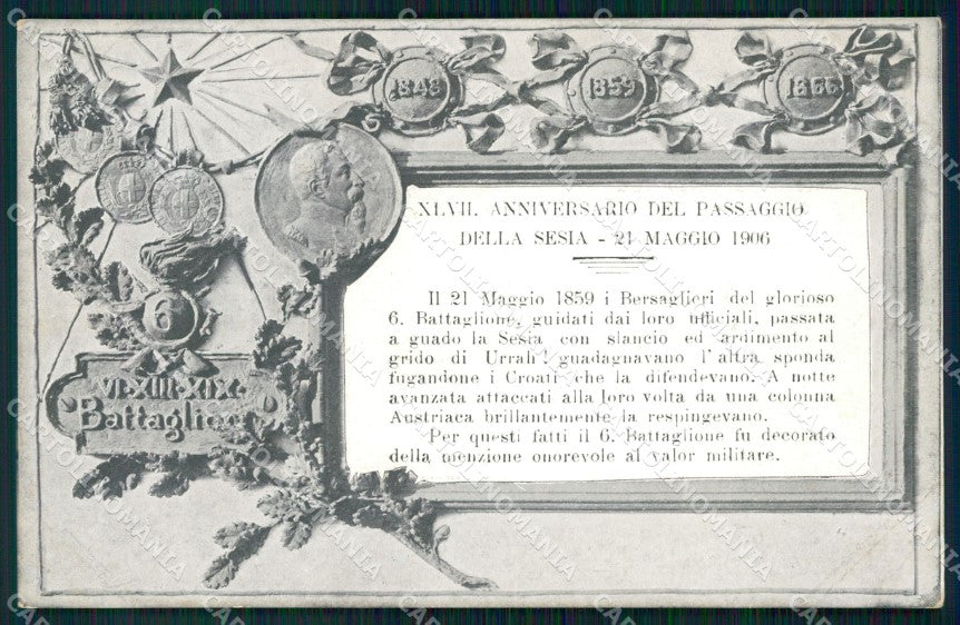 Militari VI Reggimento Bersaglieri Passaggio Sesia 1906 cartolina XF1094 – fronte