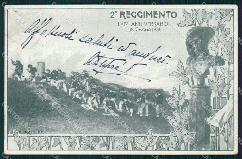 Militari II Reggimento Bersaglieri Anniversario Soncini cartolina XF1106 – fronte