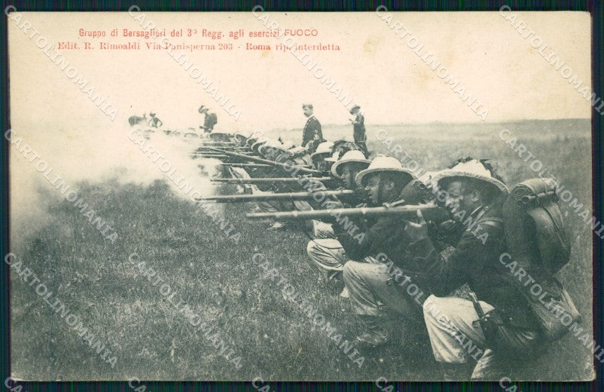 Militari III Reggimento Bersaglieri Esercizi Fuoco cartolina XF1128 – fronte
