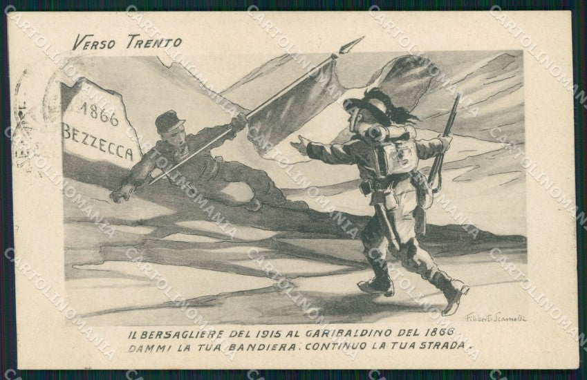 Militari Propaganda WWI Bersaglieri Trento Scarpelli cartolina XF1135 – fronte