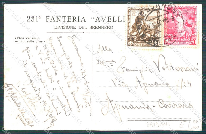 Militari 231ª Fanteria Avellino Divisione del Brennero Spadoni cartolina XF1145 – retro