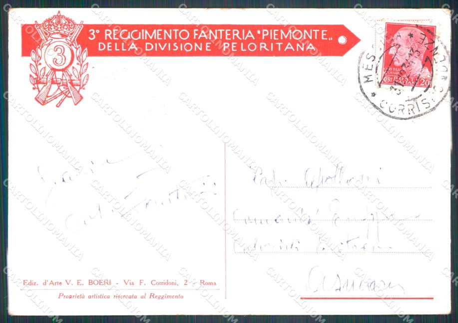 Militari III Regg Fanteria Piemonte Divisione Peloritana FG cartolina XF1159 – retro