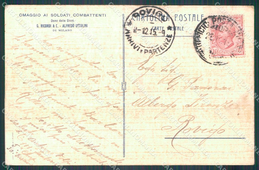 Militari Propaganda WWI Bersaglieri Ricordi Milano Metlicoviz cartolina XF1207 – retro