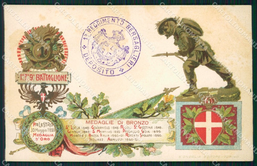 Militari I Reggimento Bersaglieri I VII IX Battaglione Spoleto cartolina XF1222 – fronte
