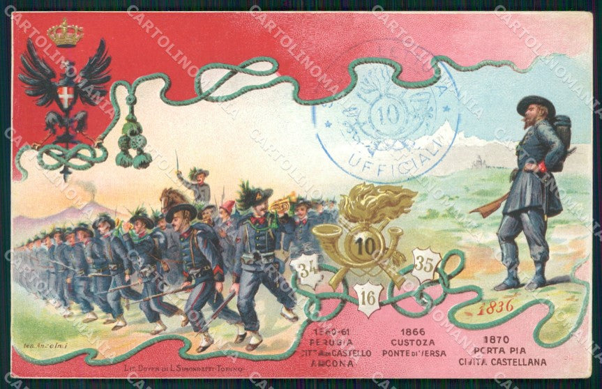 Militari X Regg Bersaglieri 34º 16º 35º Battaglione Anselmi cartolina XF1226 – fronte