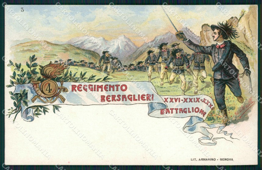 Militari IV Reggimento Bersaglieri 26º 19º 31º Battaglione cartolina XF1238 – fronte