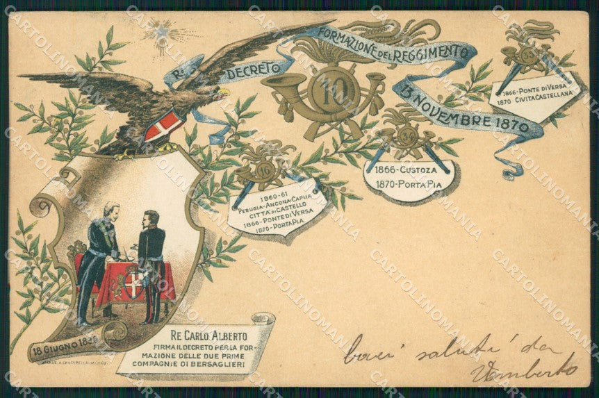Militari X Reggimento Bersaglieri Savoia Decreto Formazione cartolina XF1245 – fronte