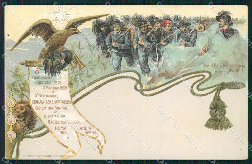 Militari VIII Reggimento Bersaglieri III V 12º Battaglione cartolina XF1247 – fronte