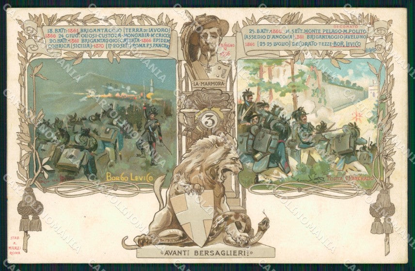 Militari III Reggimento Bersaglieri Borgo Levico Roma PIEGA cartolina XF1262 – fronte