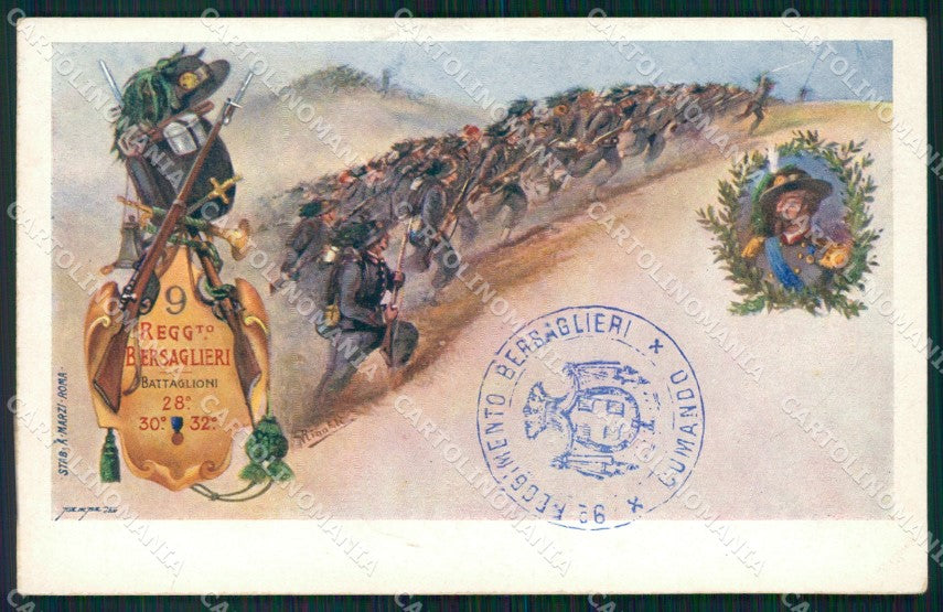 Militari IX Reggimento Bersaglieri 28º 30º 32º Batt Rinaldi cartolina XF1291 – fronte