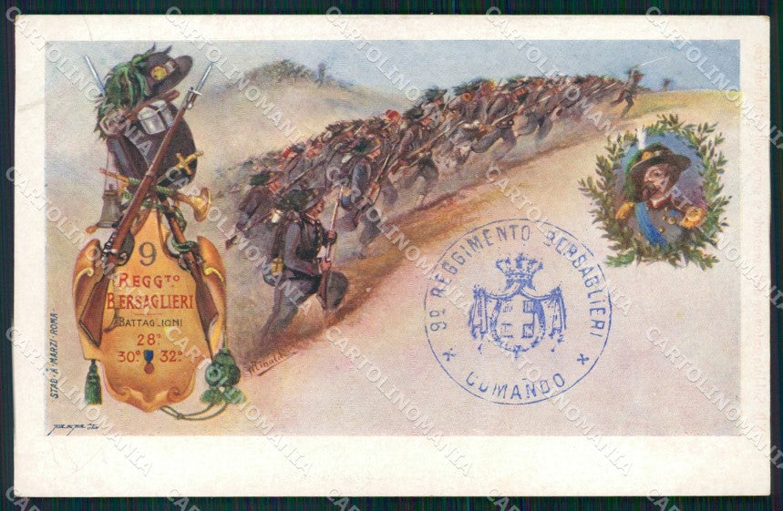 Militari IX Reggimento Bersaglieri 28º 30º 32º Batt Rinaldi cartolina XF1292 – fronte