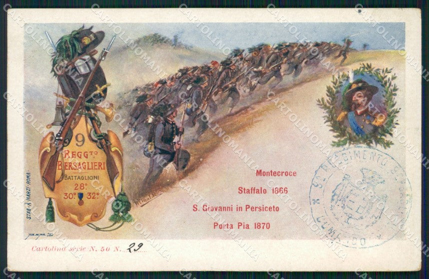 Militari IX Reggimento Bersaglieri 28º 30º Batt Rinaldi 29/50 cartolina XF1293 – fronte