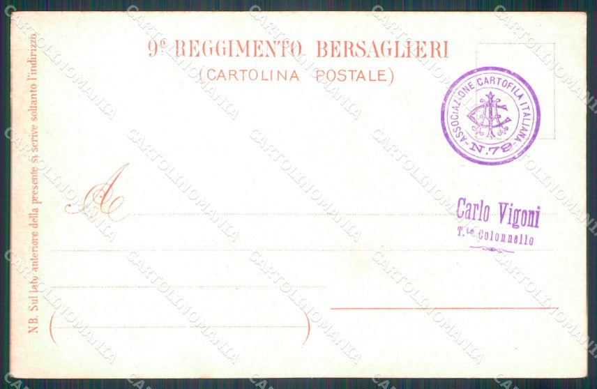 Militari IX Reggimento Bersaglieri 28º 30º Batt Rinaldi 29/50 cartolina XF1293 – retro