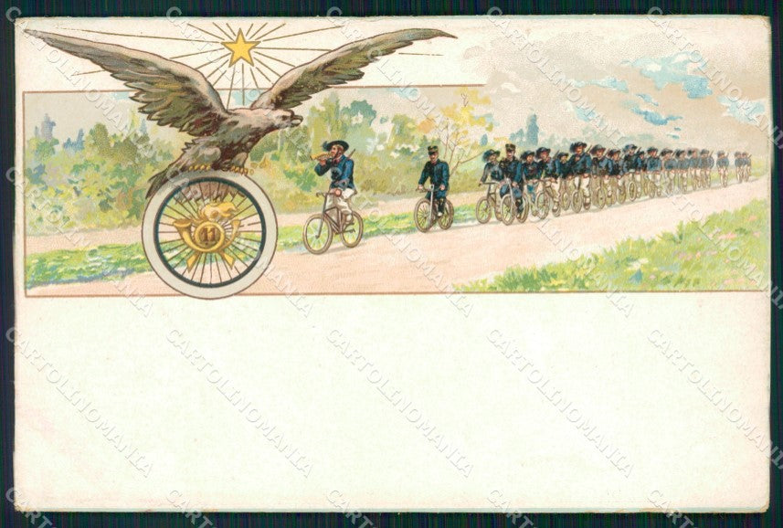 Militari 11º Reggimento Bersaglieri Ciclisti cartolina XF1308 – fronte