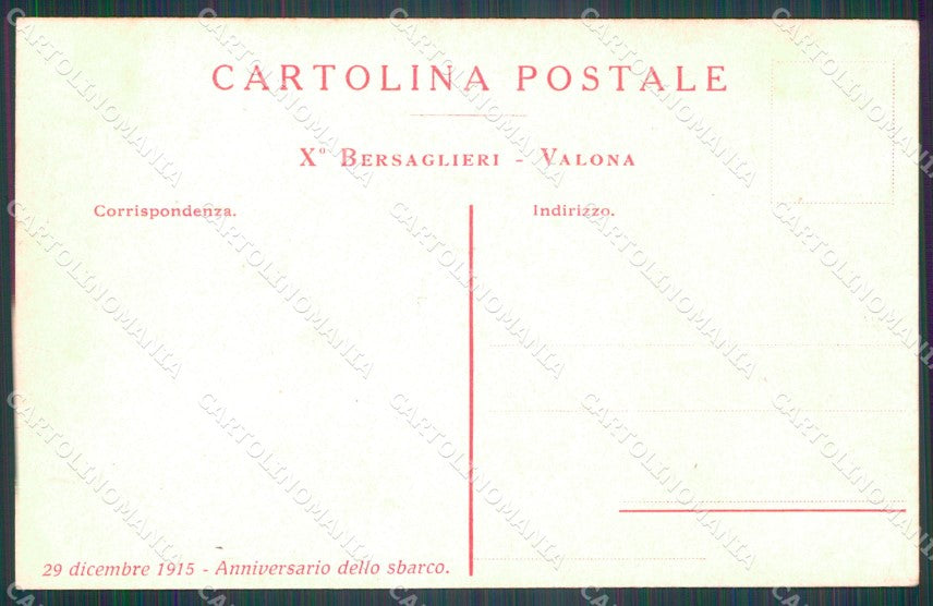 Militari X Reggimento Bersaglieri Valona Anniversario Sbarco cartolina XF1335 – retro