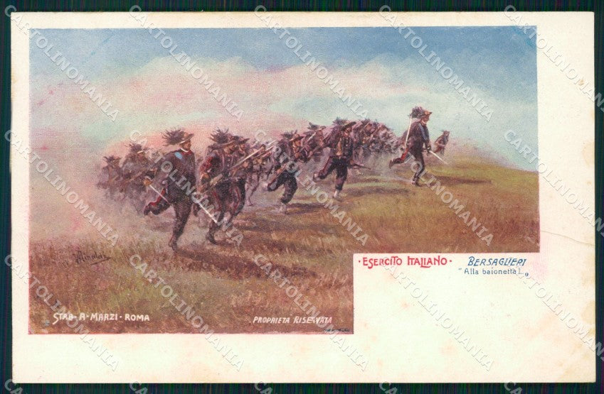 Militari Esercito Italiano Bersaglieri alla Baionetta Rinaldi cartolina XF1338 – fronte
