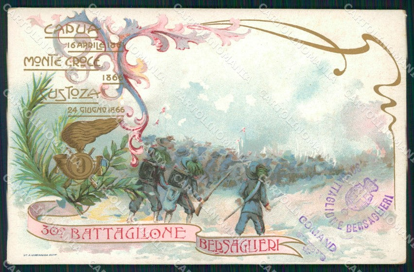 Militari 30º Battaglione Bersaglieri Capua Monte Croce Custoza cartolina XF1353 – fronte