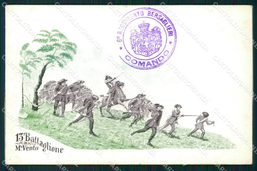 Militari VI Reggimento 13º Battaglione Bersaglieri Monte Vento cartolina XF1359 – fronte