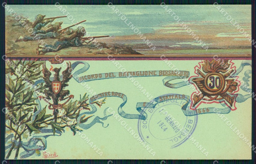 Militari 30º Battaglione Bersaglieri Gilardi cartolina XF1363 – fronte